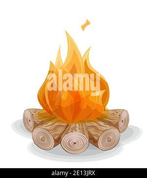 vektor Feuer auf Brennholz, Holzkämpfen, für Kamin oder Feuer, Bild in der Hand Zeichnung Cartoon-Stil Stock Vektor