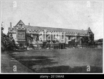 Vintage-Druck von St. John's College, Blick vom Garten. Stockfoto