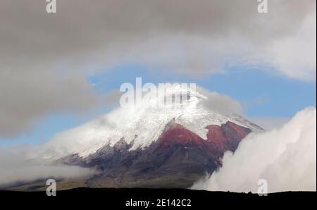 Der schneebedeckte Cotopaxi Vulkan in den ecuadorianischen Anden Stockfoto