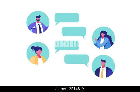 Sprechblasen im Chat. Kommunikation von Charakteren in sozialen Netzwerken und Online-Dialogen. Stock Vektor