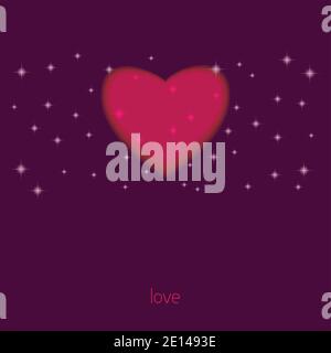 Kartenvorlage mit Herz, Symbol der Liebe, auf violettem Hintergrund. Vektorgrafiken Stock Vektor