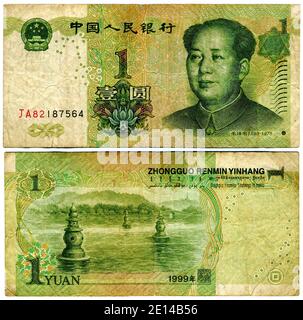 Ein chinesischer Yuan auf weißem Hintergrund. Stockfoto