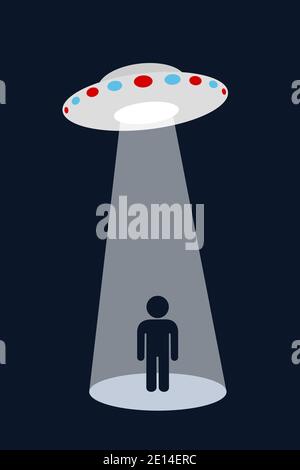 Alien Entführung - Mensch wird entführt und entführt von außerirdischen nicht identifizierten fliegenden Objekt ( UFO ). Vektorgrafik. Stockfoto