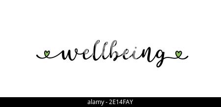 Handskizzierte WOHLFÜHLWORT als Logo. Beschriftung für Web-Werbebanner, Flyer, Header, Werbung, Poster, Label, Aufkleber, Ankündigung Stock Vektor