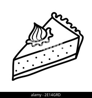 Piece of Pie freihändige Vektorgrafik, schwarze Umrandung auf weiß. Einfaches Doodle handgezeichnetes Bild eines dreieckigen Stück Cremekuchen Stock Vektor