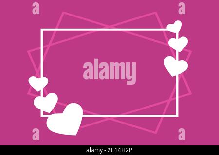 Fliederkarte mit weißem Rahmen und Herzen, Happy Valentines Day oder Mothers Day, leerer Rahmen für Glückwünsche oder Einladungen, Vektor-Design Stock Vektor