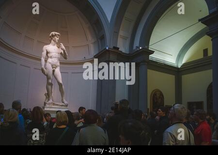 Florenz, Italien - Oktober 18 2015: Michelangelos meisterhafte David-Statue in der Accademia in Florenz, Italien. Stockfoto