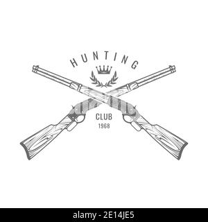 Sportschießen Emblem mit gekreuzten Gewehren, alte Jagdgewehre Etikett, Schießstand Siegel, Vektor Stock Vektor