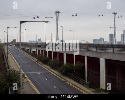 Die Emirates Airline Seilbahn im Osten Londons. Stockfoto