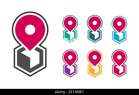 Kartenmarkierer in verschiedenen Farben gesetzt. Sammlung von 3D-Positionsmarkern. Kartenzeiger mit Haus als Würfel. Farbenfrohes Symbol für die Lage des Gebäudes. Vektor Stock Vektor