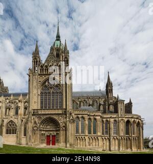 Bayeux Kathedrale in der Normandie, Seitenansicht Stockfoto