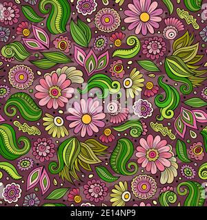 Cartoon niedliche Hand gezeichnet Frühling nahtlose Muster. Stockfoto