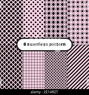 Niedliche verschiedene geometrische Muster, schwarz und rosa abstrakte Muster Set, Pastell Stock Vektor