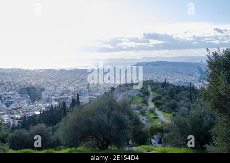 Athen - Dezember 2019: Blick auf die Stadt Stockfoto