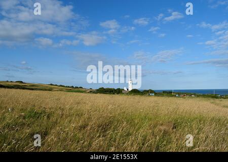 Fernansicht des Portland Bird Observatory am Old Lower Lighthouse auf der Isle of Portland, Dorset Stockfoto