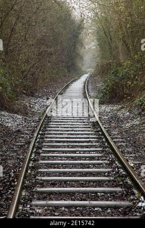 Die selten genutzte Scunthorpe Stahlwerke zu Flixborough Wharf eingleisige Mineraleisenbahn Linie, Lincolnshire, Großbritannien. Stockfoto