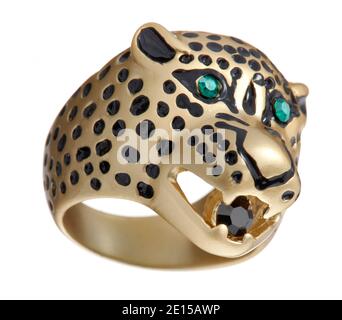 Goldener Leopardenring auf weißem Hintergrund fotografiert Stockfoto