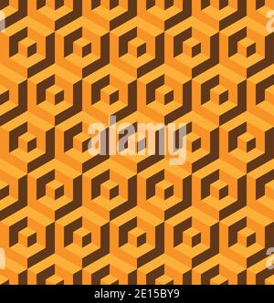 Abstrakter 3D-Hintergrund isometrischer hexagonaler Formen. Golden Vektor nahtlose Muster Design. Stock Vektor