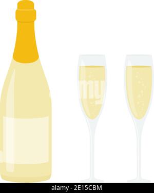 Champagner-Flasche und Champagner-Gläser für Event-Feier Konzept Vektor Stock Vektor