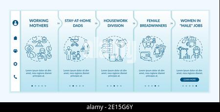 Ändern der Vorlage für die Integration von Geschlechterrollen. Hart arbeitende Mütter. Abteilung Hausarbeit. Responsive mobile Website mit Symbolen. Webseitendurchgang Stock Vektor