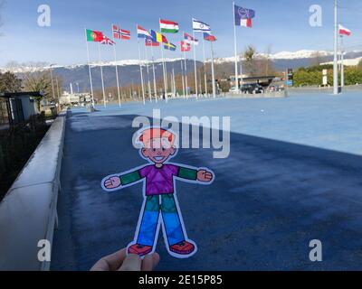 Flat Stanley reist nach CERN Genf Schweiz Stockfoto