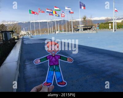 Flat Stanley reist nach CERN Genf Schweiz Stockfoto