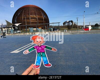 Flat Stanley reist nach CERN Genf Schweiz Stockfoto