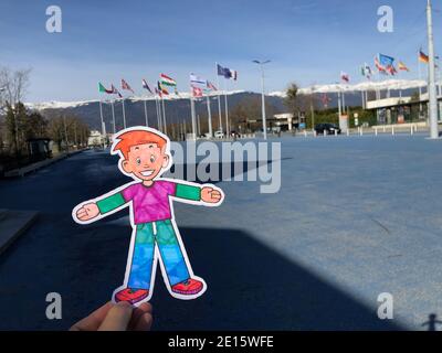 Flat Stanley reist nach CERN Genf Schweiz Stockfoto