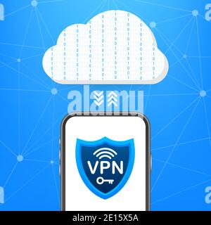 Sicheres VPN-Verbindungskonzept. Übersicht über die Konnektivität des virtuellen privaten Netzwerks. Vektorgrafik. Stock Vektor