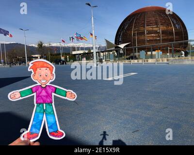 Flat Stanley reist nach CERN Genf Schweiz Stockfoto