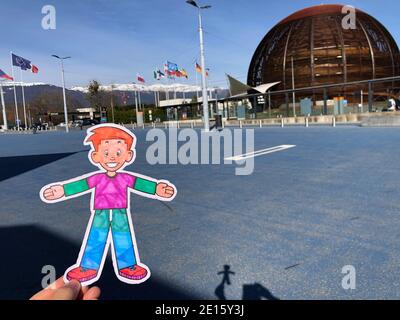 Flat Stanley reist nach CERN Genf Schweiz Stockfoto