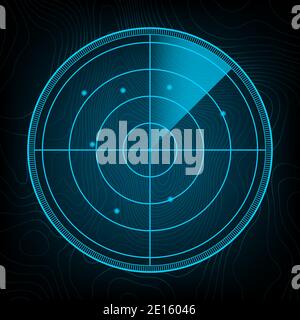 Realistisches Radar bei der Suche. Radarbildschirm mit den Zielen. Vektorgrafik. Stock Vektor