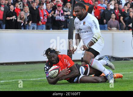 Paul Sackey beim Top 14 Rugby Spiel, SRC Toulon gegen Stade Toulousain, im Veledrome Stadium, Marseille, Frankreich, am 16. April 2011. Toulon gewann 21:9. Foto von Christian Liewig/ABACAPRESS.COM Stockfoto