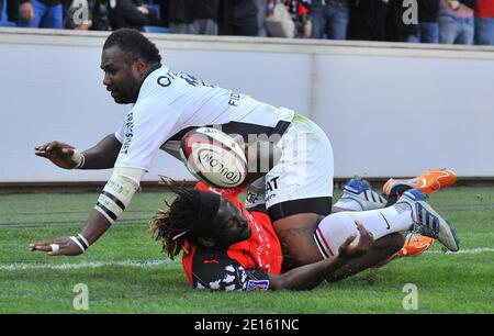 Toulons Paul Sackey beim französischen Top 14 Rugby Spiel, RC Toulon gegen Stade Toulousain, am 16 2,011. April im Veledrome Stadium in Marseille, Frankreich. Toulon gewann 21:9. Foto von Christian Liewig/ABACAPRESS.COM Stockfoto