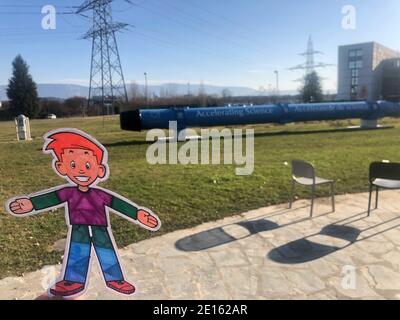 Flat Stanley reist nach CERN Genf Schweiz Stockfoto