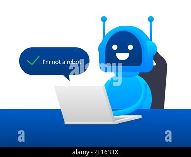 Captcha, Ich bin kein Roboter auf Laptop-Bildschirm. Vektorgrafik Stock Vektor