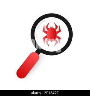 Suchen Sie Viren-Computer in flachen Stil. Schutzsymbol. Internet-Technologie. Datenschutz Stock Vektor