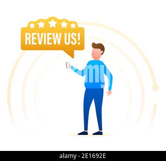 Bewerten Sie uns User Rating Concept. Bewerten und bewerten Sie uns Sterne. Geschäftskonzept. Vektorgrafik Stock Vektor