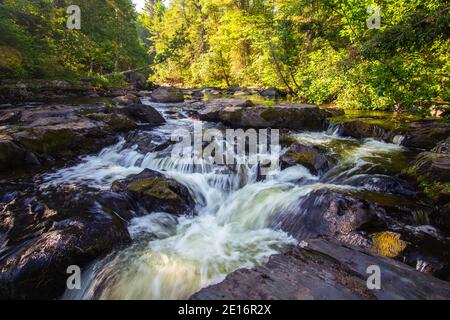 Michigan Upper Peninsula Wasserfall Landschaft. Silver Falls ist einer von mehreren Wasserfällen im Wald von Baraga County, Michigan. Stockfoto