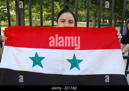 Syrische regierungsfeindliche Demonstranten protestieren im Jardin du Luxembourg in Paris, Frankreich, am 23. Mai 2011 gegen das Regime von Präsident Baschar al-Assad. Foto von Alain Apaydin/ABACAPRESS.COM Stockfoto