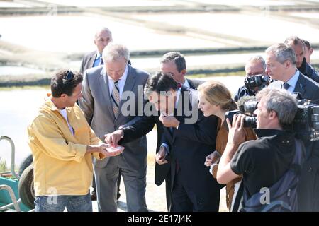 Der französische Premierminister Francois Fillon, flankiert von Nathalie Kosciusko-Morizet, besucht Bruno Le Maire am 10. Juni 2011 vor dem Interministeriellen Komitee des Seesees in Guerande, Westfrankreich, einen Salzwiesen. Foto von Laetitia Notarianni/ABACAPRESS.COM Stockfoto