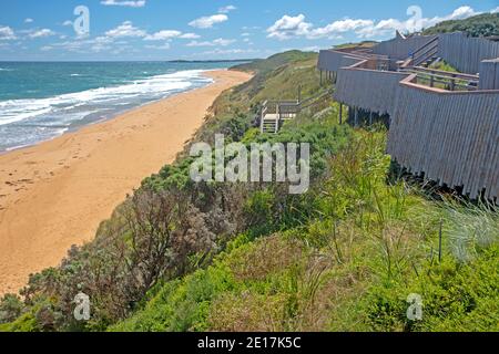 Walbeobachtungsplattform am Logans Beach Stockfoto