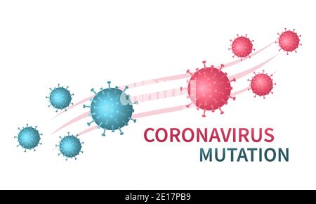 Coronavirus Mutation 2021 Zeichen. Evolution Сovid 19. Neue Form von Viruszellen 20A.EU1. Veränderung der Quelle der menschlichen viralen Lungenentzündung Krankheit. Flachvektor Stock Vektor