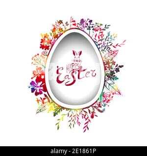 Frohe Ostern Text. Mehrfarbige Postkarte. Gemischte Medien. Vektorgrafik Stock Vektor