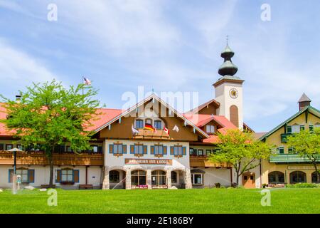 Frankenmuth, Michigan, USA - 3. Juni 2020: Außenansicht der Bavarian Inn Lodge im beliebten deutschen Themenresort Frankenmuth. Stockfoto