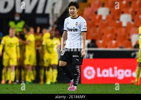 VALENCIA, SPANIEN - 4. JANUAR: Tor von Anthony Lozano, Lee Kang-in enttäuscht beim La Liga Santander Spiel zwischen Valencia CF und Cadiz CF bei E Stockfoto