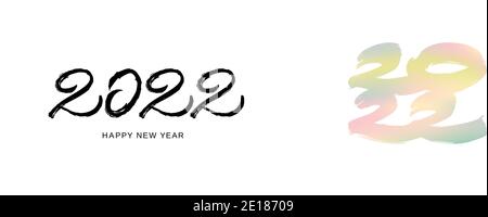 2022 Designvorlage für das neue Jahr schwarz und weiß. Pinsel- und Tintenbeschriftung. Stock Vektor
