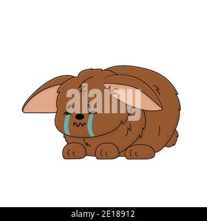 Niedliches braunes Häschen weint, Kaninchen ist unglücklich, Tier ist in Depression. Die Ohren sind nach unten Stock Vektor