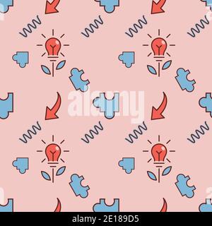 Idee, Kreativität Konzept. Nahtloses Muster. Flacher Style. Stock Vektor