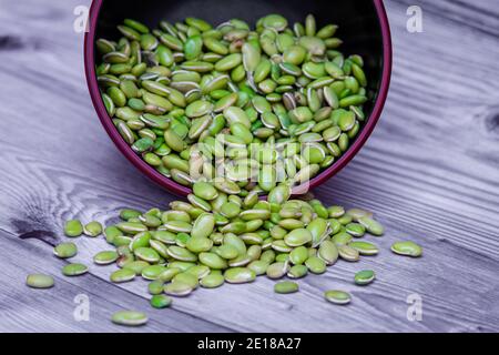 Blick auf grüne lima-Bohnen (auch als Mokka kottai in tamil Sprache bekannt). Stockfoto